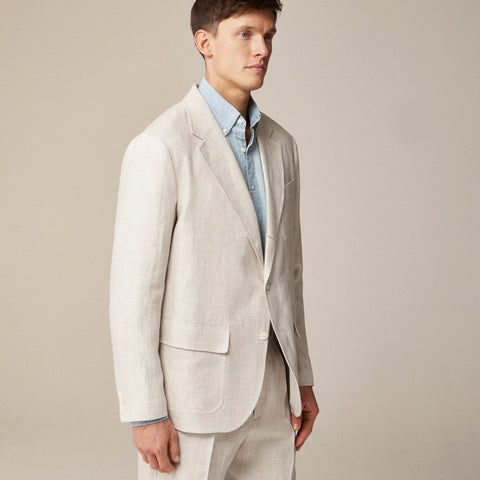 Big-fit unstructured suit jacket in linen twill glen plaid