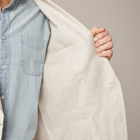 Big-fit unstructured suit jacket in linen twill glen plaid