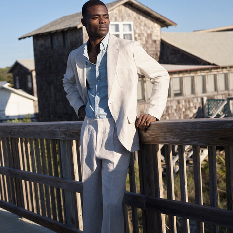 Big-fit unstructured suit jacket in linen twill glen plaid