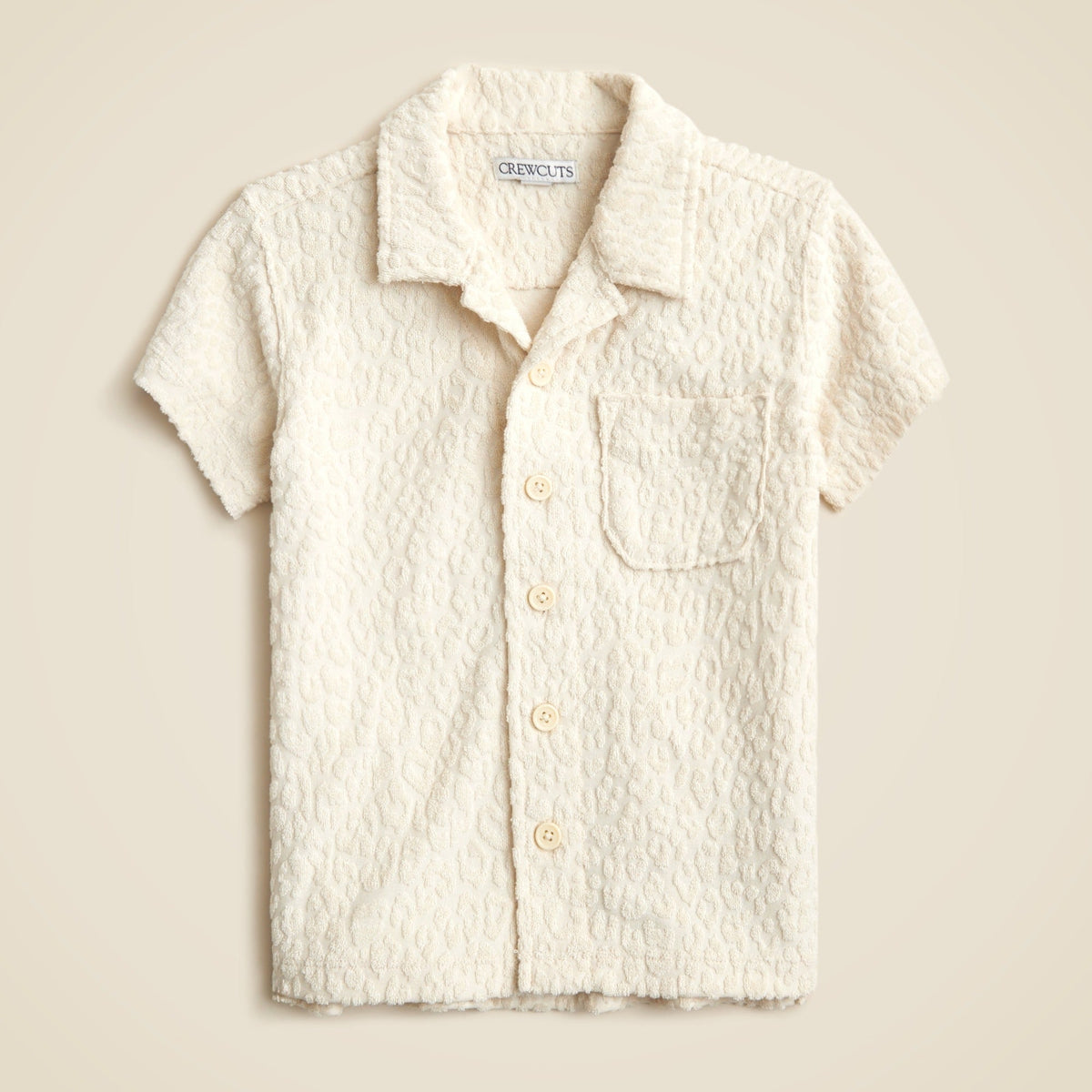 Kids' camp-collar shirt in terry jacquard