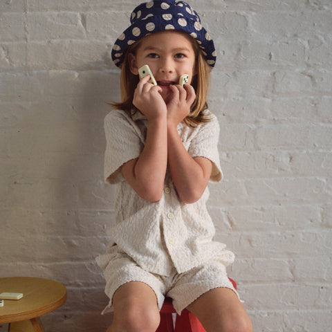 Kids' camp-collar shirt in terry jacquard