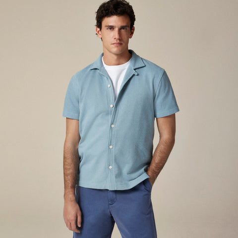 Textured camp-collar sweater-tee