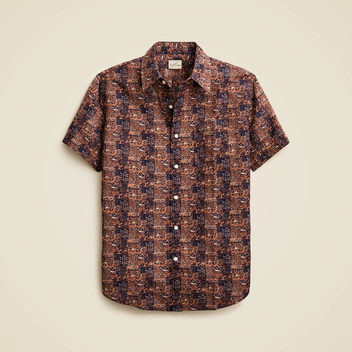 Short-sleeve cotton-linen blend shirt in print