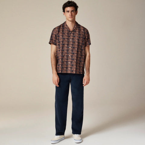 Short-sleeve cotton-linen blend shirt in print