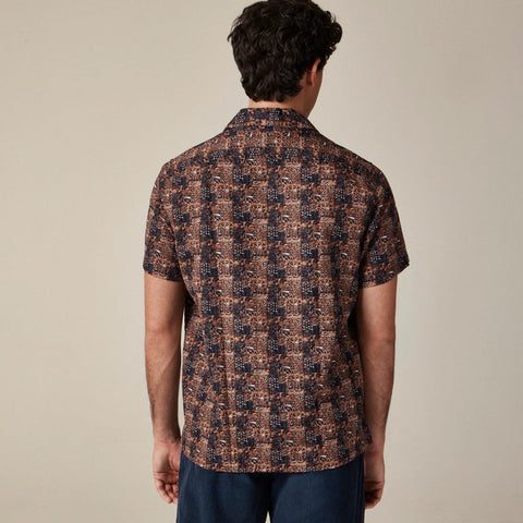 Short-sleeve cotton-linen blend shirt in print