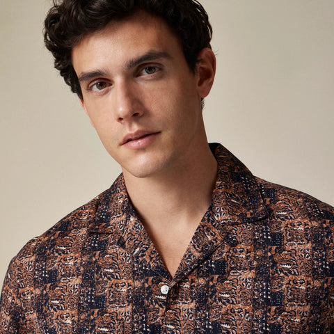 Short-sleeve cotton-linen blend shirt in print