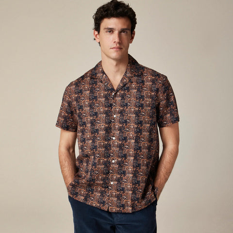 Short-sleeve cotton-linen blend shirt in print
