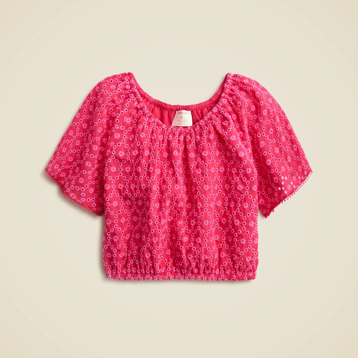 Girls' gathered top in eyelet