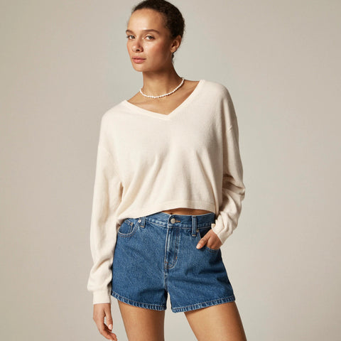 Cashmere relaxed cropped V-neck sweater