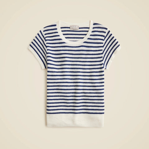 Ribbed featherweight cashmere T-shirt in stripe