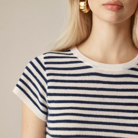 Ribbed featherweight cashmere T-shirt in stripe