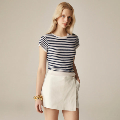 Ribbed featherweight cashmere T-shirt in stripe