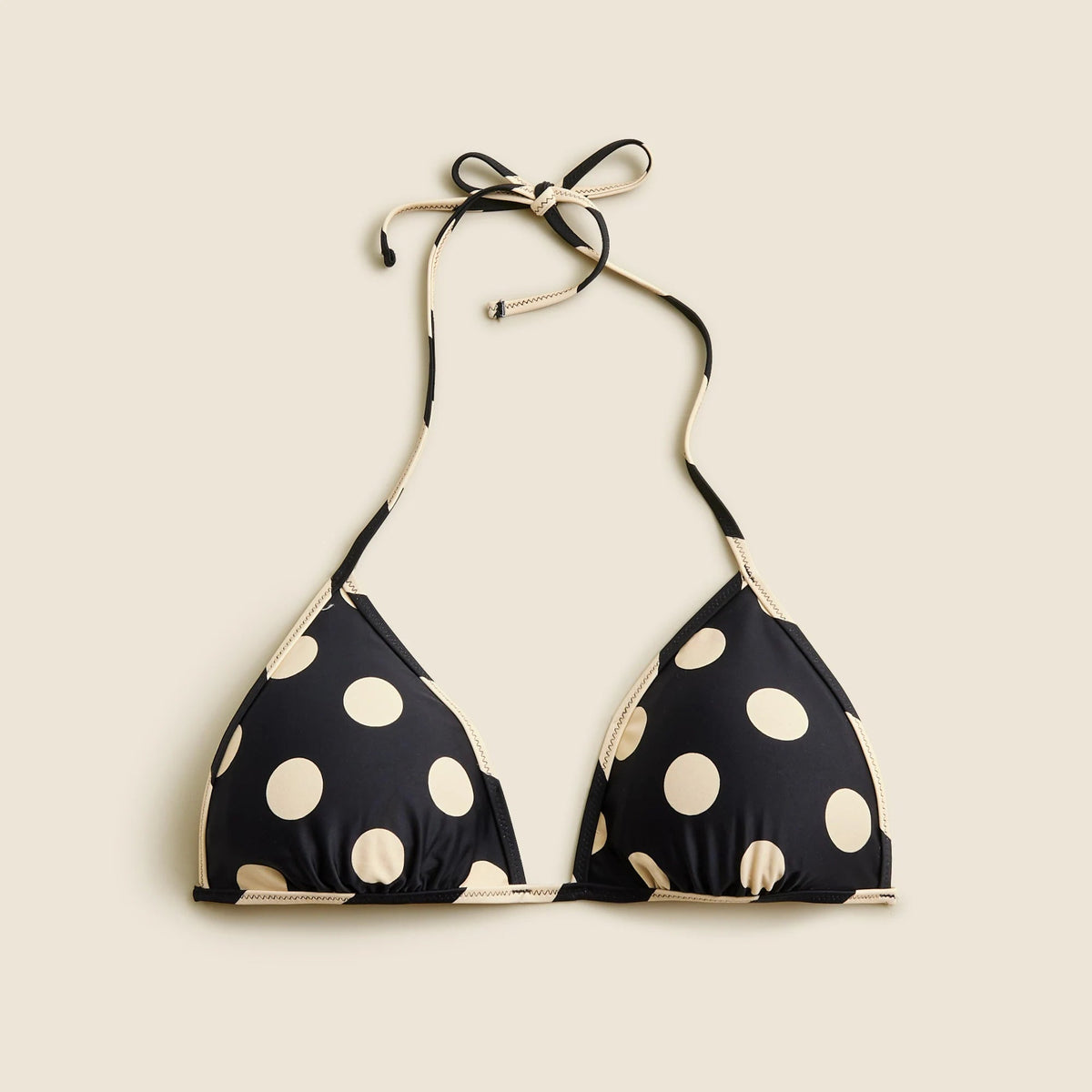 String bikini top in reversible dot-stripe print