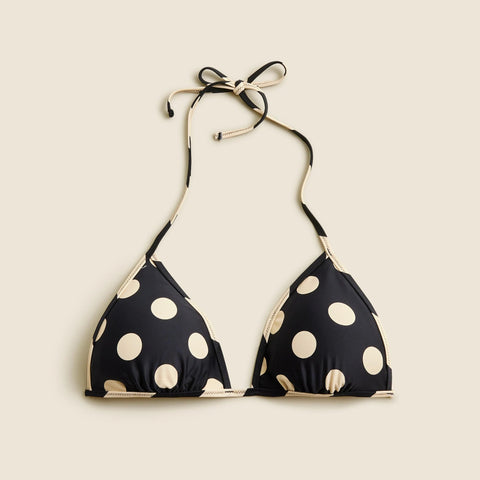 String bikini top in reversible dot-stripe print