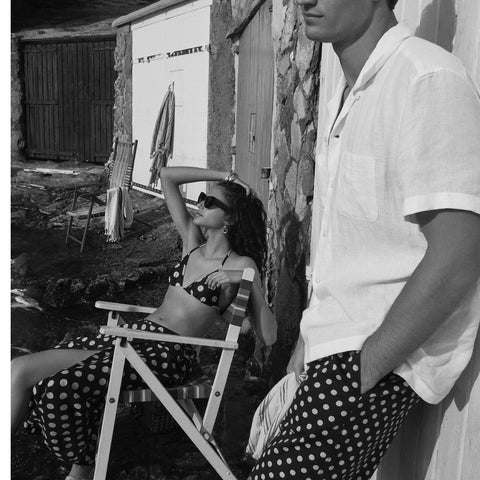 String bikini top in reversible dot-stripe print