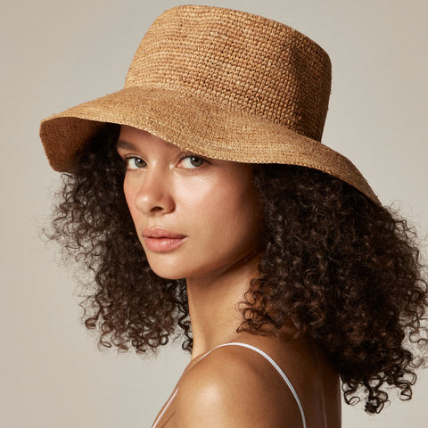 Wide-brim raffia bucket hat