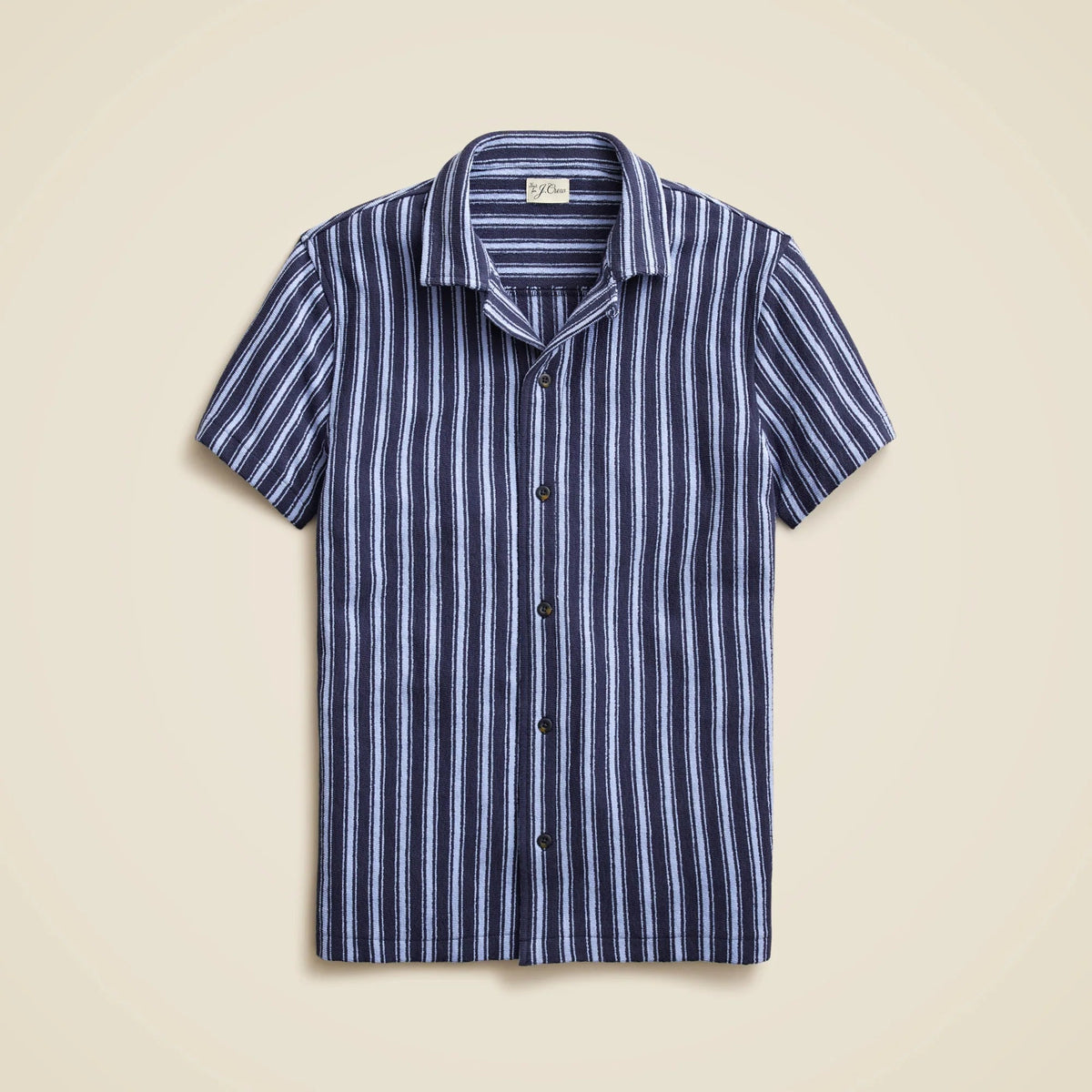 Textured camp-collar sweater-tee in stripe