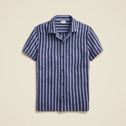 Textured camp-collar sweater-tee in stripe