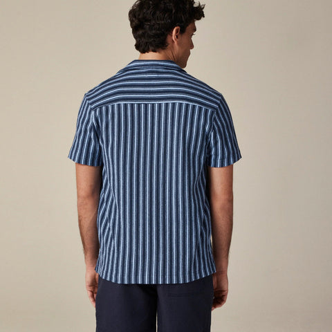 Textured camp-collar sweater-tee in stripe