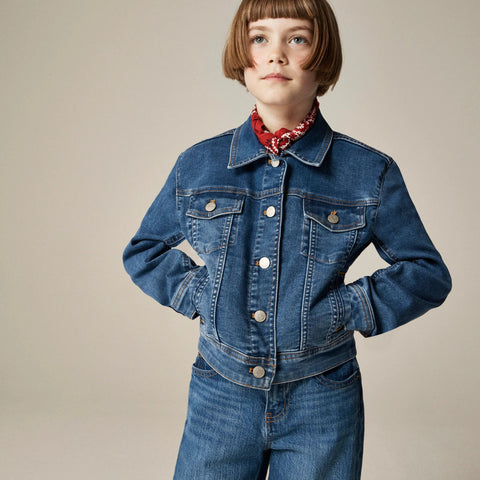 Girls' cropped denim trucker jacket