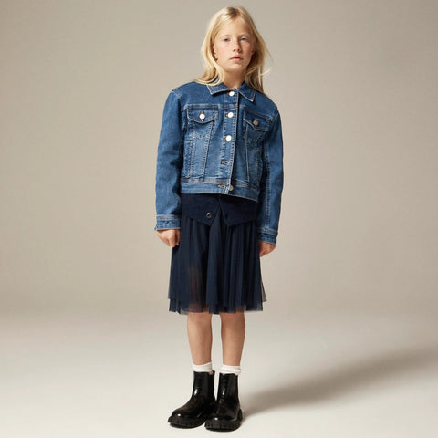 Girls' cropped denim trucker jacket