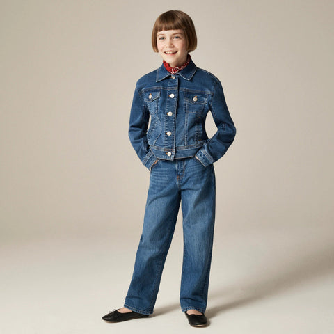 Girls' cropped denim trucker jacket