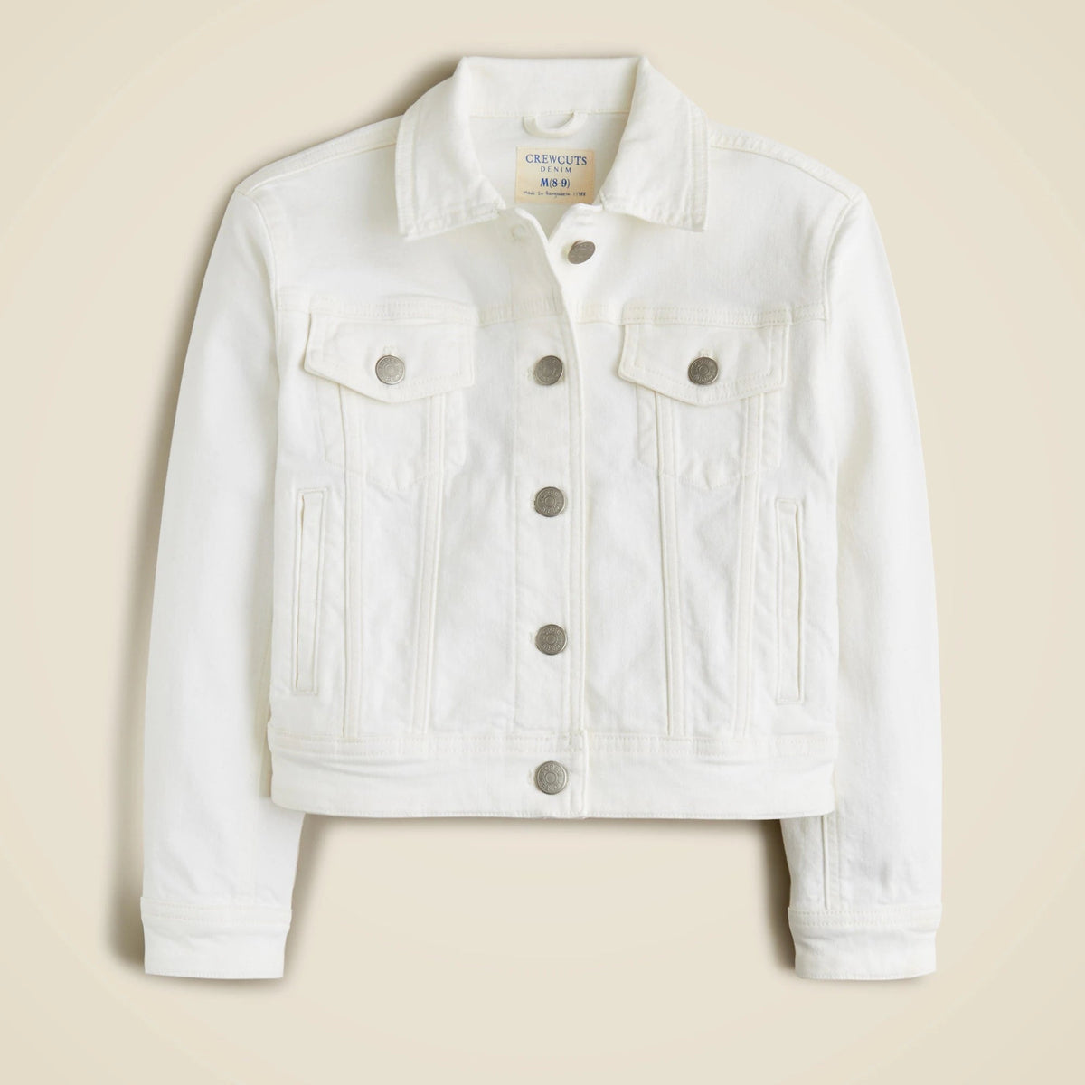 Girls' cropped denim trucker jacket in white