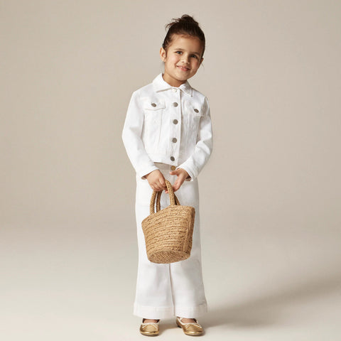 Girls' cropped denim trucker jacket in white