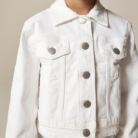 Girls' cropped denim trucker jacket in white
