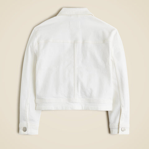 Girls' cropped denim trucker jacket in white