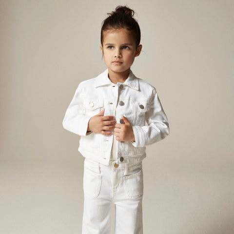 Girls' cropped denim trucker jacket in white