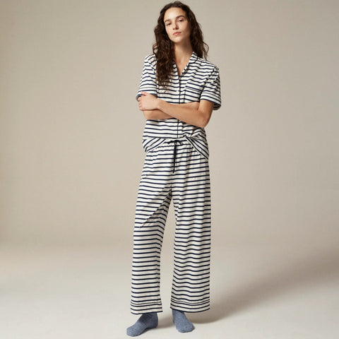 Dreamy cotton-blend short-sleeve pajama pant set in stripe