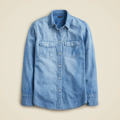 Petite Wren slim western shirt in light wash chambray