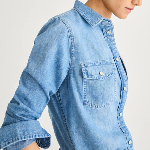 Petite Wren slim western shirt in light wash chambray