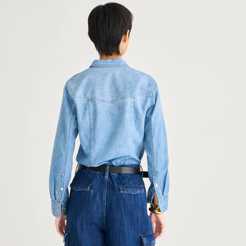 Petite Wren slim western shirt in light wash chambray
