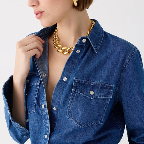 Wren slim western chambray shirt in Villere wash