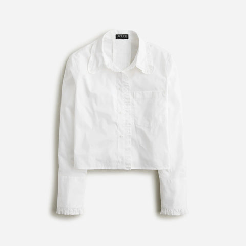 Ruffle-trim button-up shirt in cotton poplin