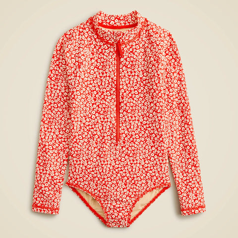 Girls zip-up rash guard one-piece