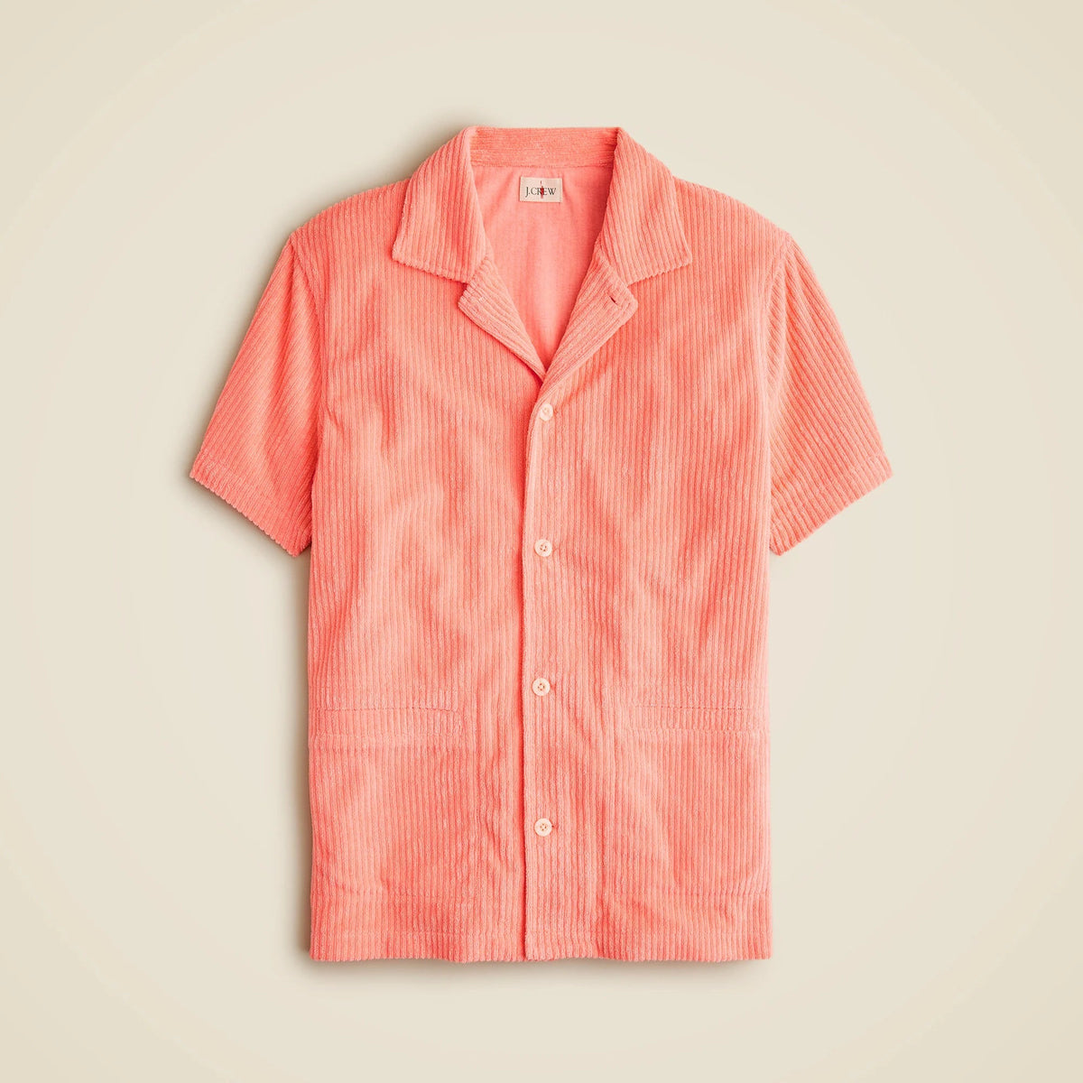 Short-sleeve corded terry camp-collar shirt