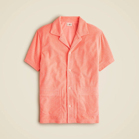 Short-sleeve corded terry camp-collar shirt