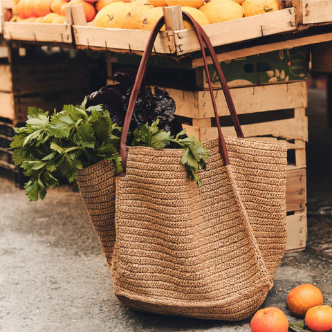 Large handknotted packable tote bag