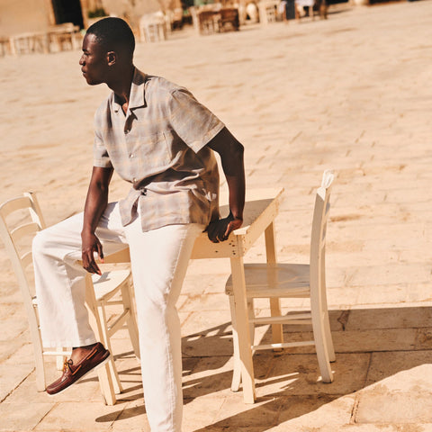 Creased summer trouser in cotton-linen blend