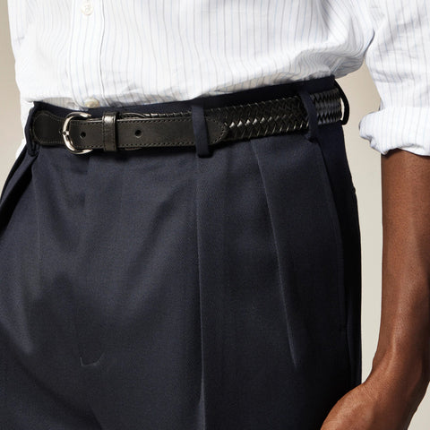 Relaxed-fit double-pleated trouser in Italian wool cavalry twill