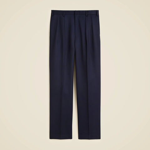 Relaxed-fit double-pleated trouser in Italian wool cavalry twill