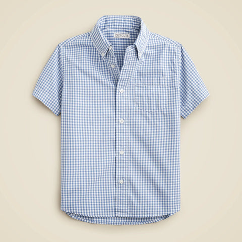 Kids' washed short-sleeve stretch poplin button-down in gingham