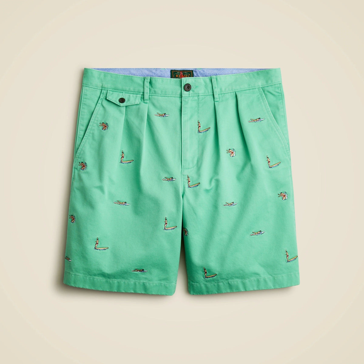 BEAMS PLUS X J.Crew 8.5'' pleated chino short with surfer embroidery