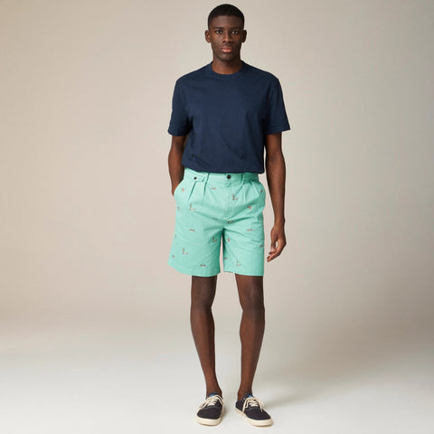 BEAMS PLUS X J.Crew 8.5'' pleated chino short with surfer embroidery