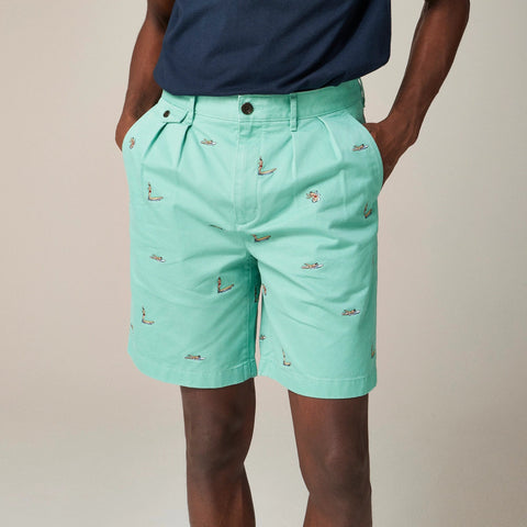 BEAMS PLUS X J.Crew 8.5'' pleated chino short with surfer embroidery