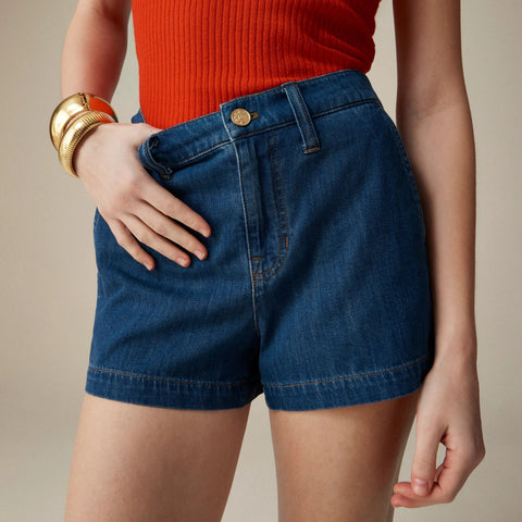 A-line denim short in blue twill