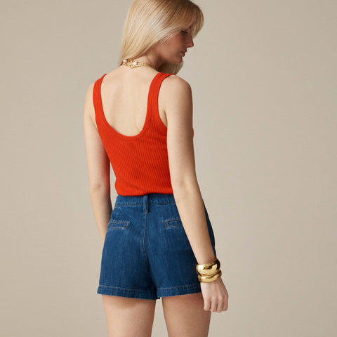 A-line denim short in blue twill